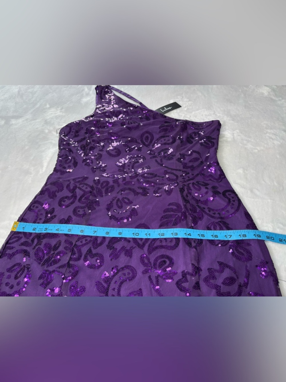 Lulus Purple Sequin One Shoulder Mini Dress XL Triple Strap NWT - Picture 15 of 16
